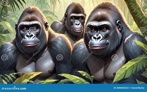 Gorilla Green Jungle Forest Primate Natural Habitat Stock Illustration ...