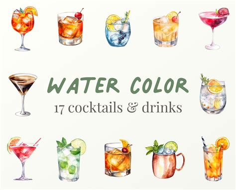 17 Watercolor Cocktail Clipart Illustrations Watercolor Drink Image