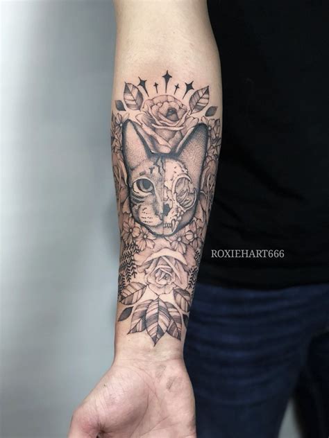 Cat flower rose arm tattoo sleeve by artist roxiehart666 | Rose tattoo ...