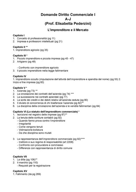 D Frequenti Commerciale Domande Diritto Commerciale I A J Prof