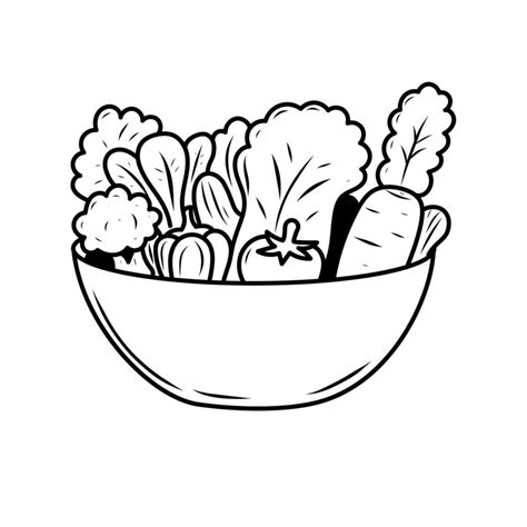 Bowl Of Vegetable Vector Illustration With Doodle Drawing Style