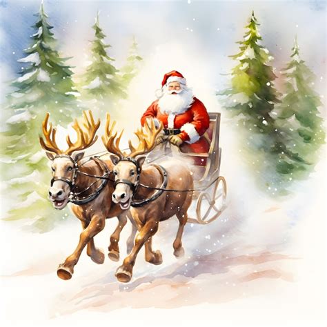 Premium AI Image Santa Claus Riding Reindeer Ai Generated