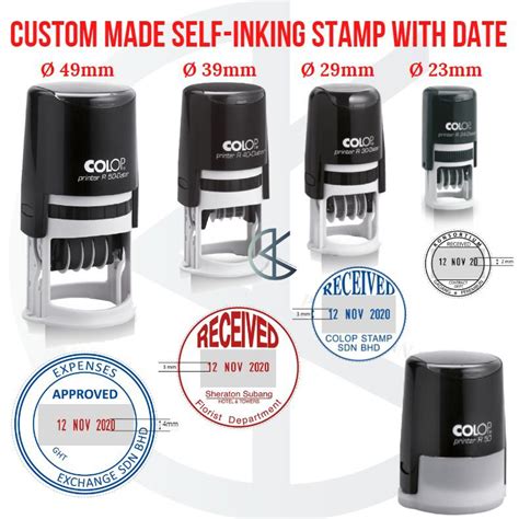 Custom Made COLOP Printer Line Self Inking Round Stamp With Date Mini