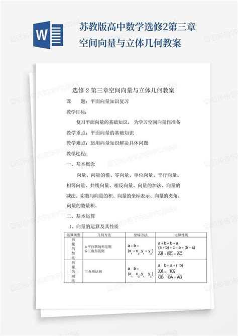 苏教版高中数学选修2第三章空间向量与立体几何教案word模板下载编号qwoegdkx熊猫办公