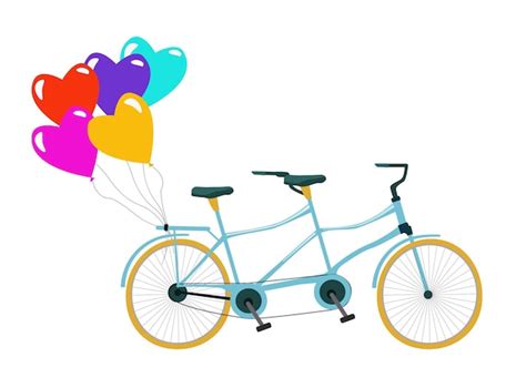 Premium Vector Tandem Bicycle With Balloons In The Form Of Hearts Of Bright Color Valentines