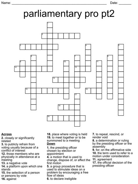 Parliamentary Pro Pt2 Crossword Wordmint