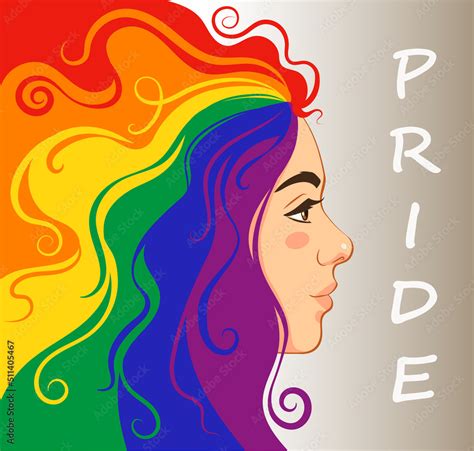 LGBT Pride Month Beuty Lesbian Girl With Rainbow Hair Profile Of A