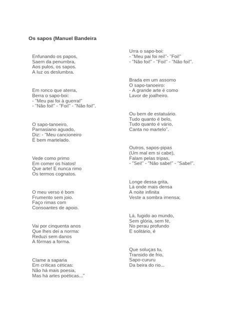 Os Sapos Manuel Bandeira - Poema "Os Sapos" de Manuel Bandeira | PDF