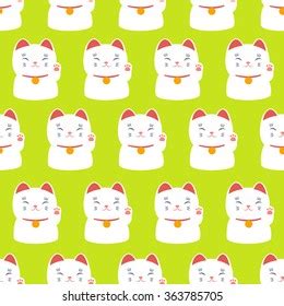 Seamless Pattern Maneki Neko Vector Illustration