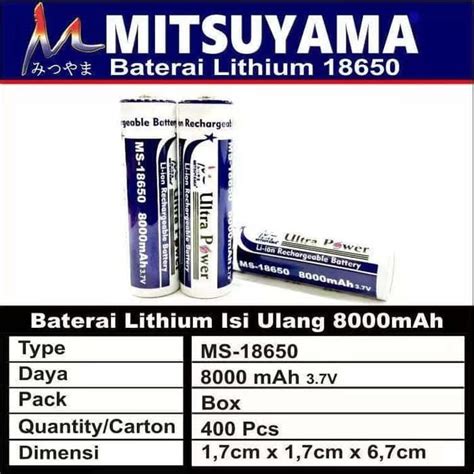 Jual Baterai 18650 8000mah 37v Mitsuyama Battery Li Ion Rechargeable