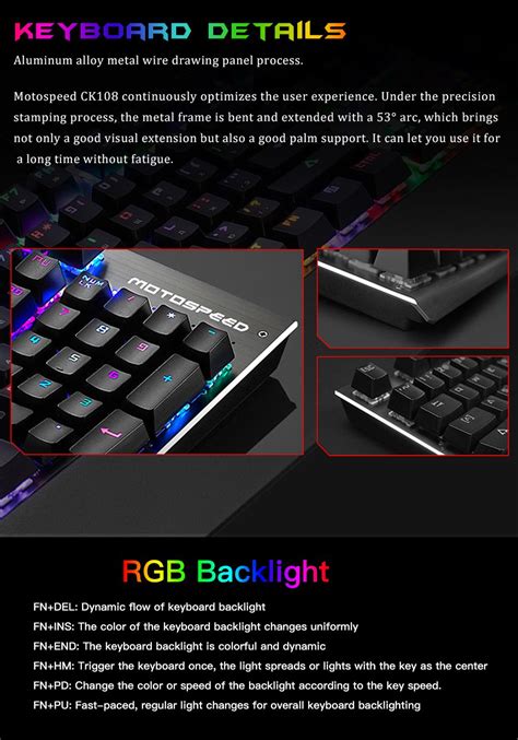 Motospeed CK108 Gaming Office Mechanical Keyboard Wired 104 Keys RGB