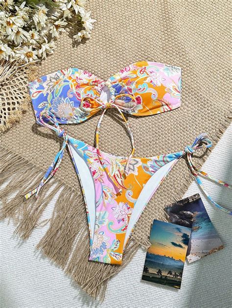 Rinabe 2023 Bikini Swimsuit Thong Bikini Set Floral Print Swimwear