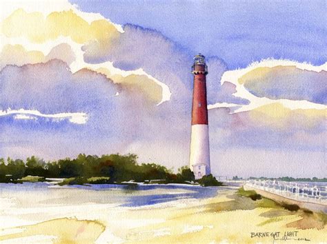 Barnegat Lighthouse Watercolor Illustration Barnegat Lighthouse