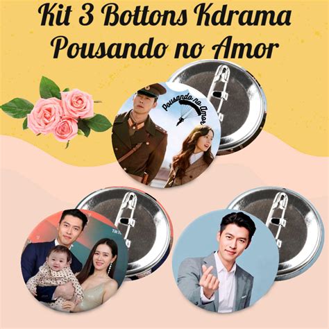 Kit 3 Bottons Broche Personalizados Dorama Pousando No Amor Tamanho