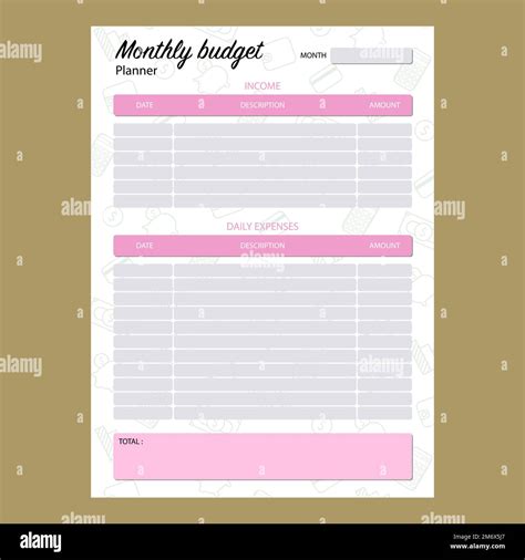 Monthly Budget Planner With Green Pattern In Vector Stock Vector Image