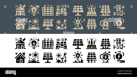 Vector Set Line Icons Of Solar Panels Collection In Transparent