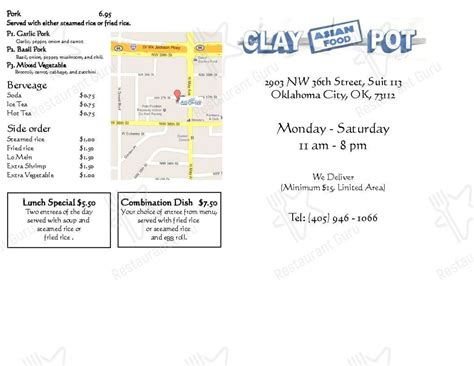 Menu At Clay Pot Restaurant Oklahoma City