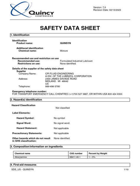 Sds Quinsyn Download Free Pdf Personal Protective Equipment Toxicity