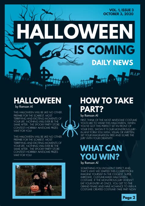 Cool Blue Halloween Newsletter Template Postermywall