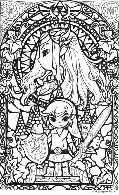 Couple Chibi Link And Zelda From The Legend Of Zelda Coloring Pages