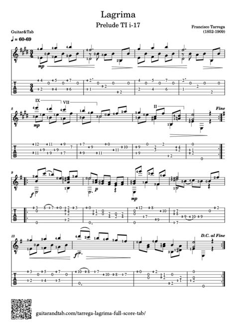 Tarrega Lagrima Full Score Tab Free Guitar Tabs