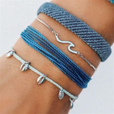 New Pura Vida 4 Bracelet Style Pack 2 Blue 1 Teal Wshells 1