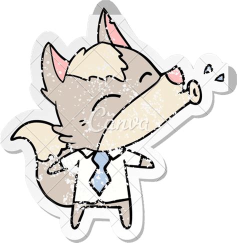 Distressed Sticker Of A Howling Wolf Boss Cartoon 素材 Canva可画