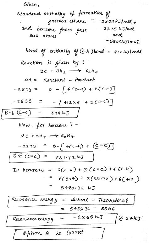 Standard Enthalpy Of Formation Of Gaseous Ethane And Benzene From