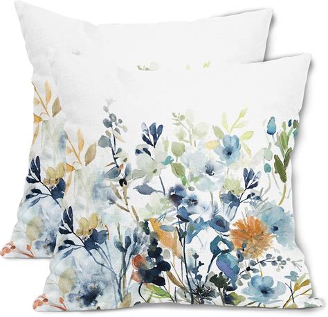 Amazon Spring Floral Throw Pillow Covers 18x18 Inch Blue Flower