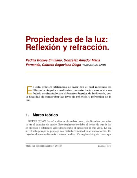 Propiedades De La Luz Reflexi On Y Refracci On