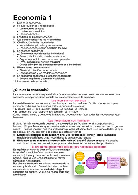 Apuntes Econosublime Economía 1 Qué Es La Economía Recursos Bienes
