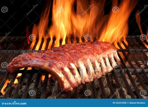 BBQ Baby Back Pork Ribs On The Hot Flaming Grill Stock Photo Image Of