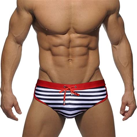 Mens Sexy Bikini Swimsuits Soft Stripe Drawstring Swimwear Swimming Trunks And Quick Dry Price