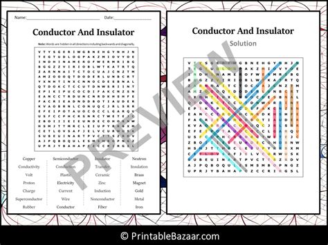 Conductor And Insulator Word Search Puzzle Worksheet Activity Teaching Resources