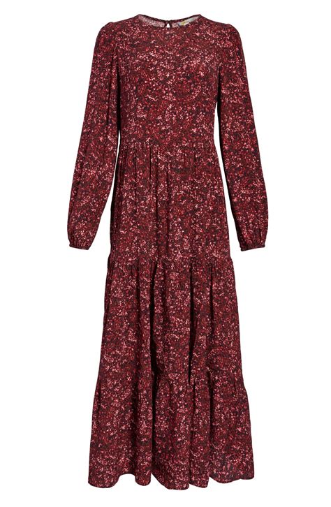 Buy Boden Long Sleeve Tiered Maxi Dress Mulled Wine Blossom At 70