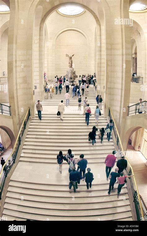 Paris France Interior Louvre Museum Stairway In Denon With Winged