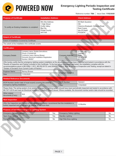 Emergency Lighting Periodic Inspection And Testing Certificate