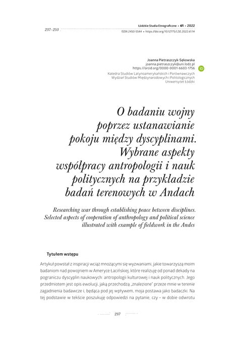 Pdf O Badaniu Wojny Poprzez Ustanawianie Pokoju Mi Dzy Dyscyplinami