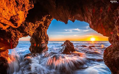 Malibu Sea Great Sunsets Waves Cave California The United States