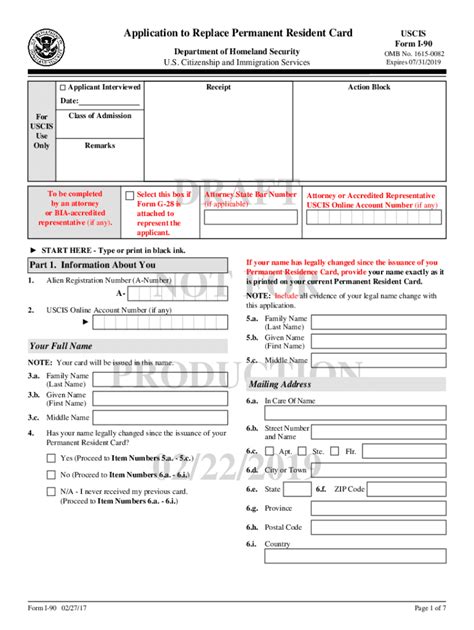 Fillable Online Application To Replace Permanent Resident Card Green