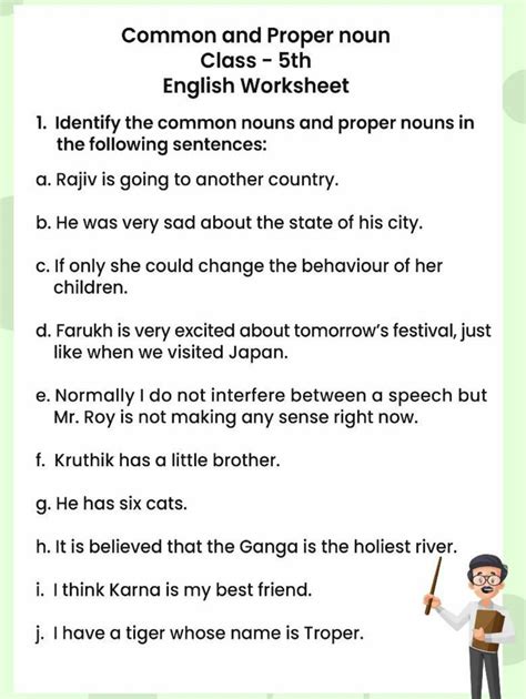 Common And Proper Noun Class 5 Th English Worksheet 1 Identify