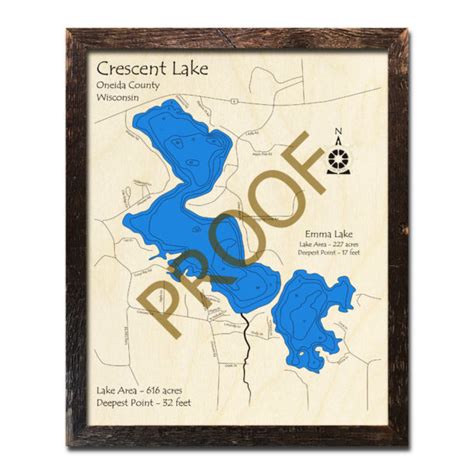 Crescent Lake Wi Wood Map 3d Nautical Wood Charts