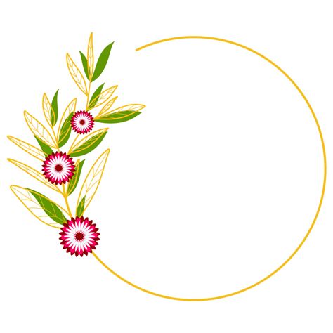 Gold Leaves Circle Frame With Pink Flower 13077959 Png