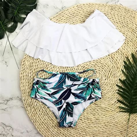 Bikini Push Up New Wavy Lace Swimwear Plus Size Swim Suit Sexy Brazilian Women Off Shoulder
