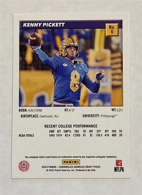 2023 Panini Chronicles Donruss Draft Picks Football Kenny Pickett