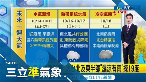 週六北東部降雨漸趨明顯 週日各地雨 大台北及東半部 濕涼有雨 探19度 新竹以南陽光露臉高溫仍逾30度｜氣象主播 黃家緯｜【三立準氣象】20221014｜三立新聞台 Youtube