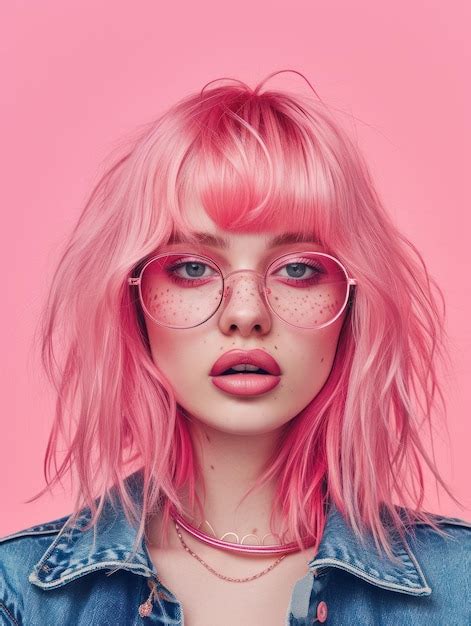 Premium Photo A Woman With Pink Hair And Glasses