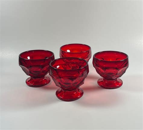 Set Of 4 Fenton Georgian Low Champagne Or Sherbet Glasses Vintage Ruby Red Glass Retro Barware