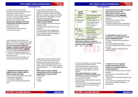 Sosyal Bilgiler Bursluluk Deneme S Nav Sosyal Bilgiler