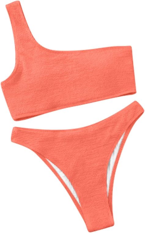 Amazon Conjunto De Bikini Para Mujer Parte Superior De Un Hombro Con Cintura Media Traje